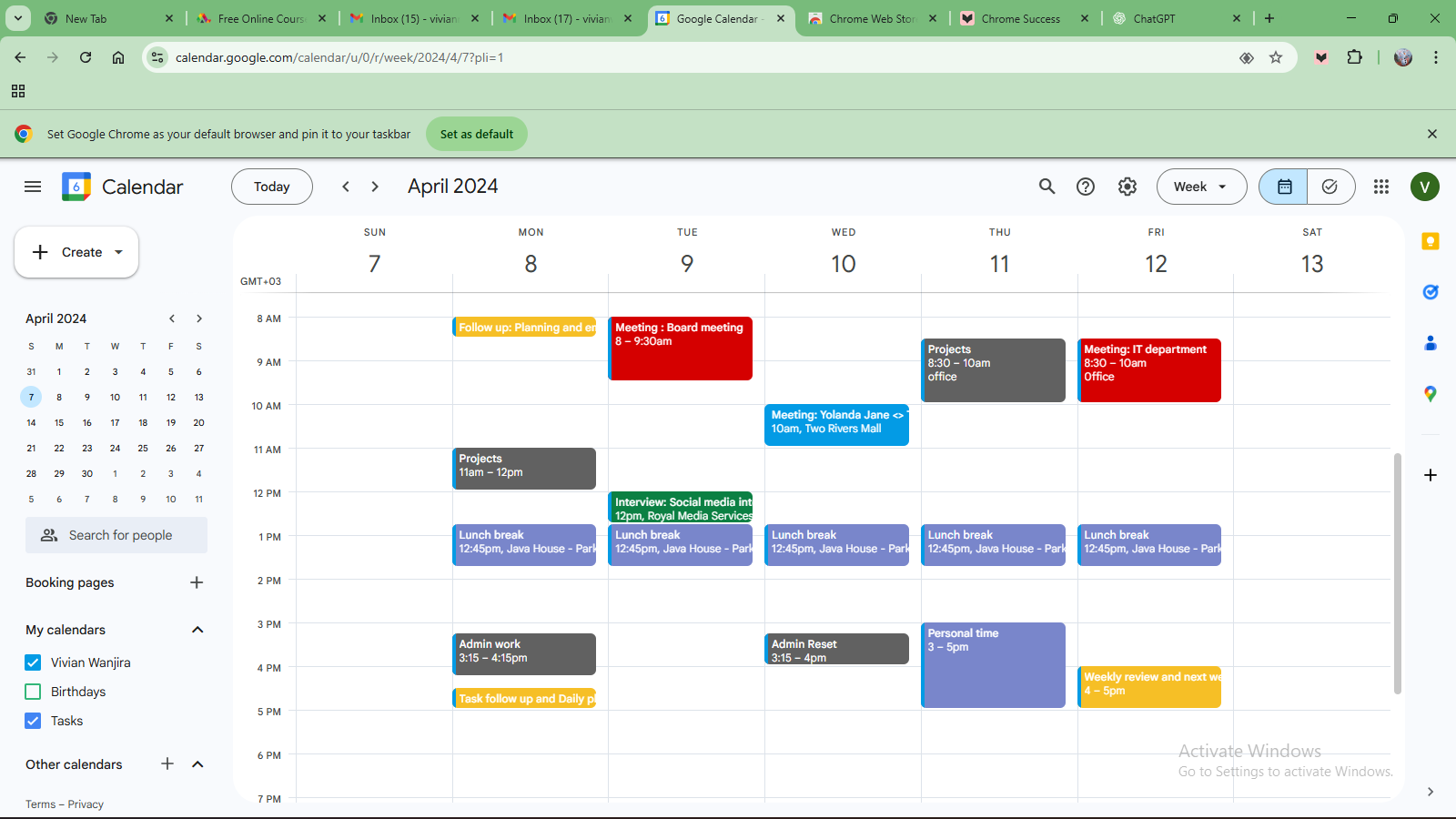 Administrative planning calendar