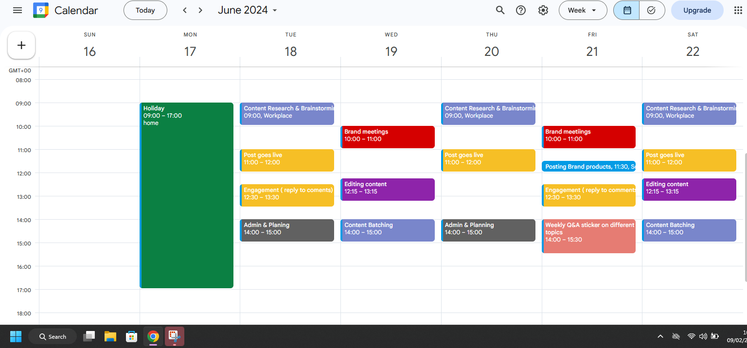 Social media content calendar